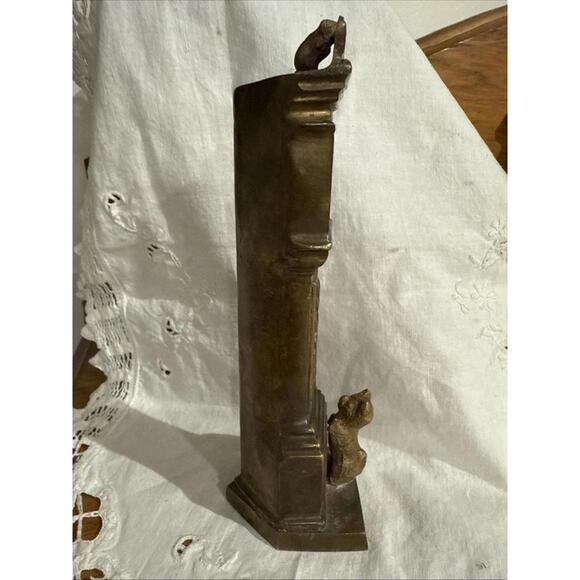 VTG Solid Brass Grandfather Clock Cat Mouse Paperweight Cottage English Country - Picture 2 of 7